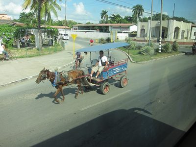 That's the shadow of the bus.  Note lack of cars in the interior.